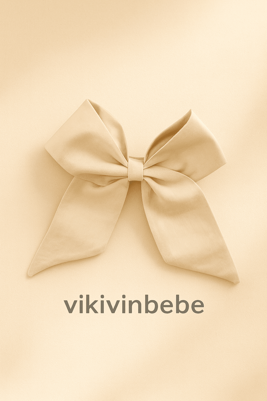 Bej/vizon saten büyük fiyonk toka, önden görünüm – Vikivinbebe saç aksesuarı