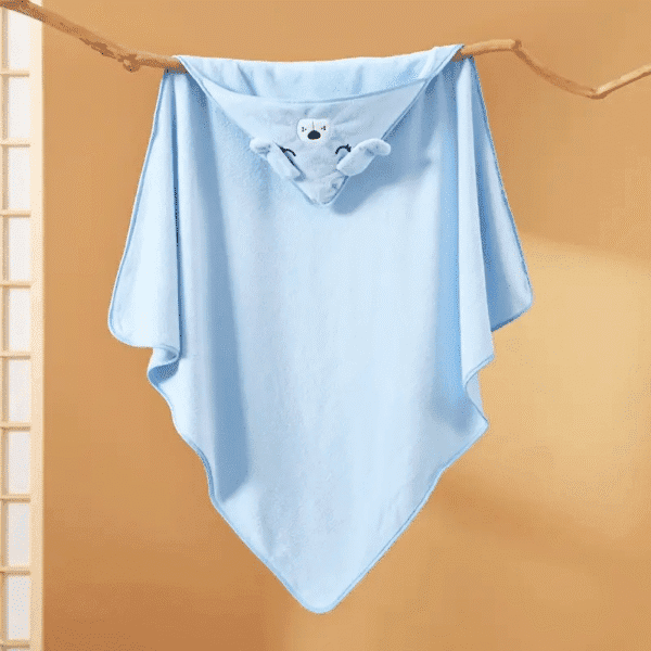 Hayvan Figürlü Kapüşonlu Bebek Havlusu – Pembe Kedi, Beyaz Ayı, Mavi Köpek, Gri Fil (4 Renk) - Görsel 2