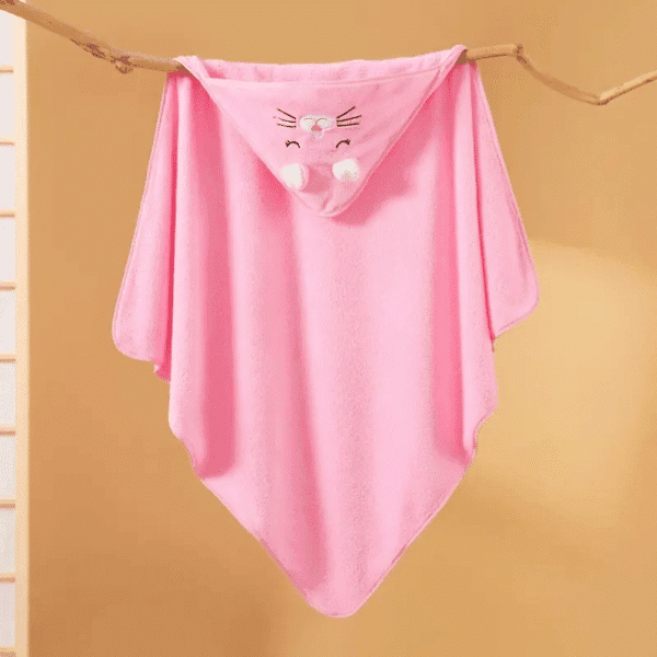 Hayvan Figürlü Kapüşonlu Bebek Havlusu – Pembe Kedi, Beyaz Ayı, Mavi Köpek, Gri Fil (4 Renk) - Görsel 3