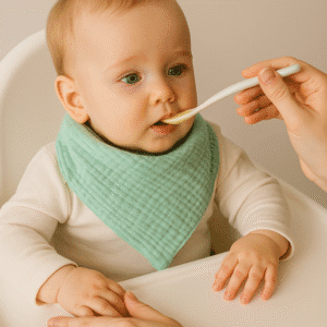 yeşil müslin bebek mama önlüğü