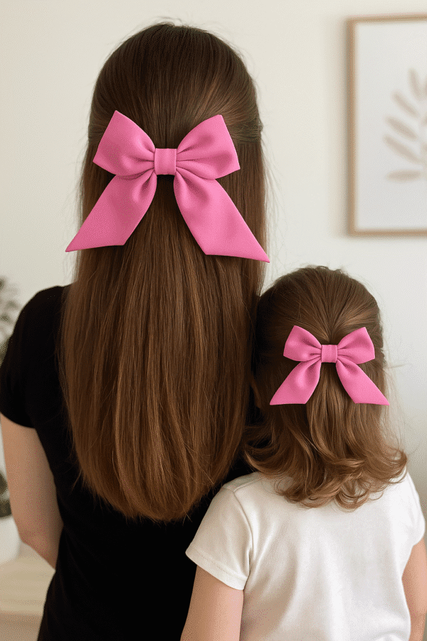 anne kiz pembe fiyonk toka seti