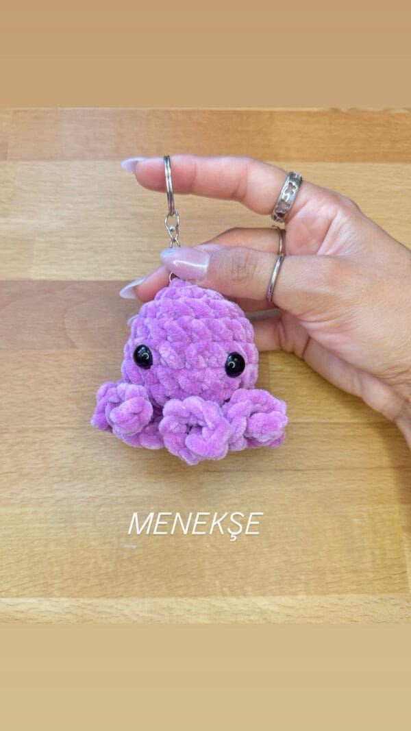 Menekşe el yapımı peluş ahtapot hediyelik anahtarlık