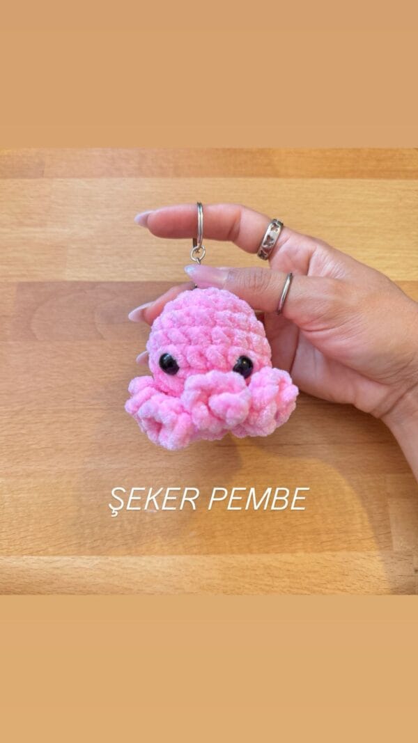 Şeker Pembe el yapımı peluş ahtapot hediyelik anahtarlık