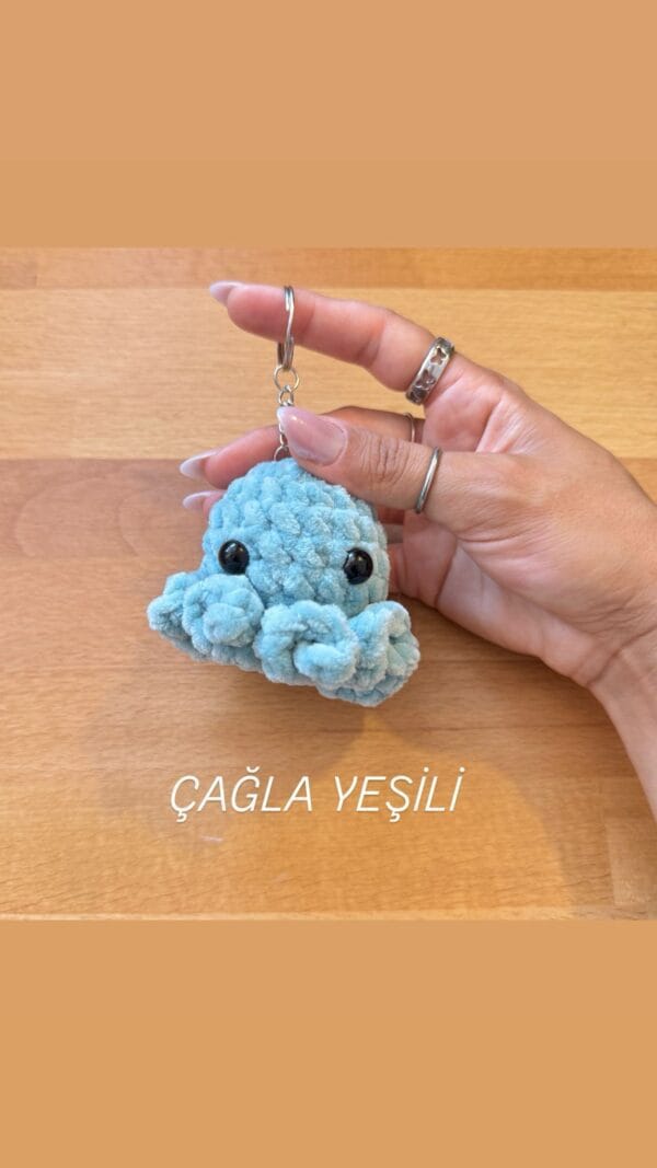 Çağla Yeşili el yapımı peluş ahtapot hediyelik anahtarlık