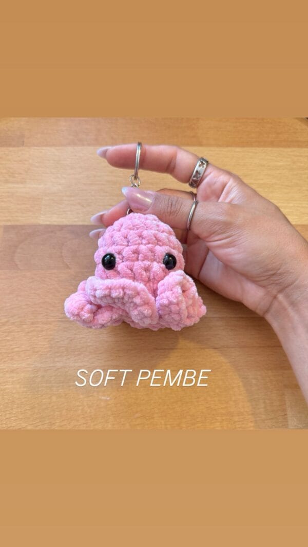 Soft Pembe el yapımı peluş ahtapot anahtarlık