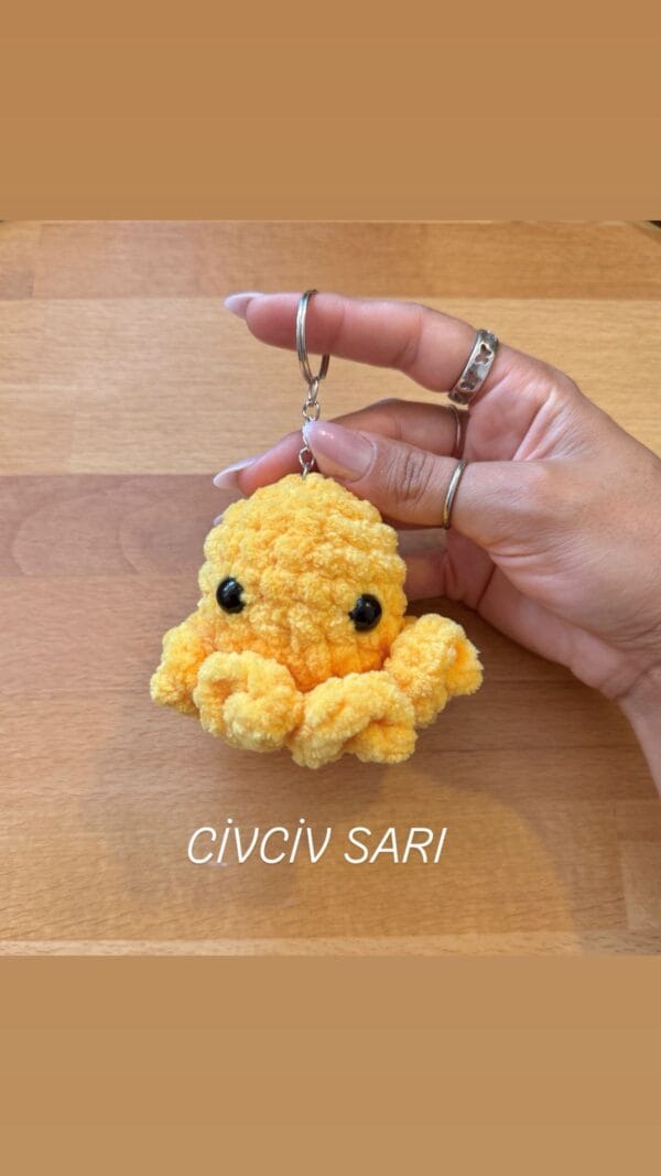 Civciv Sarı el yapımı peluş ahtapot hediyelik anahtarlık