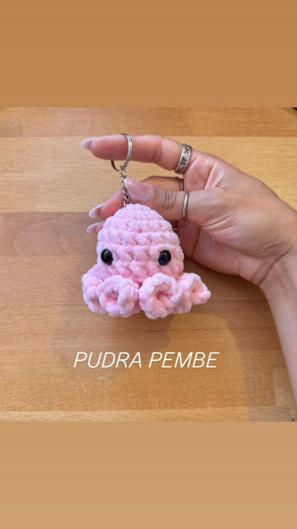 Pudra Pembe el yapımı peluş ahtapot hediyelik anahtarlık