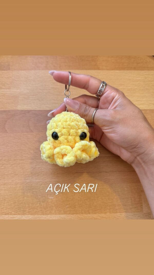 Açık Sarı el yapımı peluş ahtapot hediyelik anahtarlık