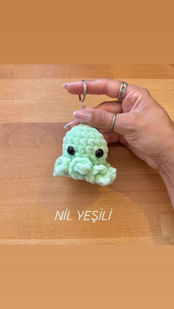 Nil Yeşili el yapımı peluş ahtapot hediyelik anahtarlık