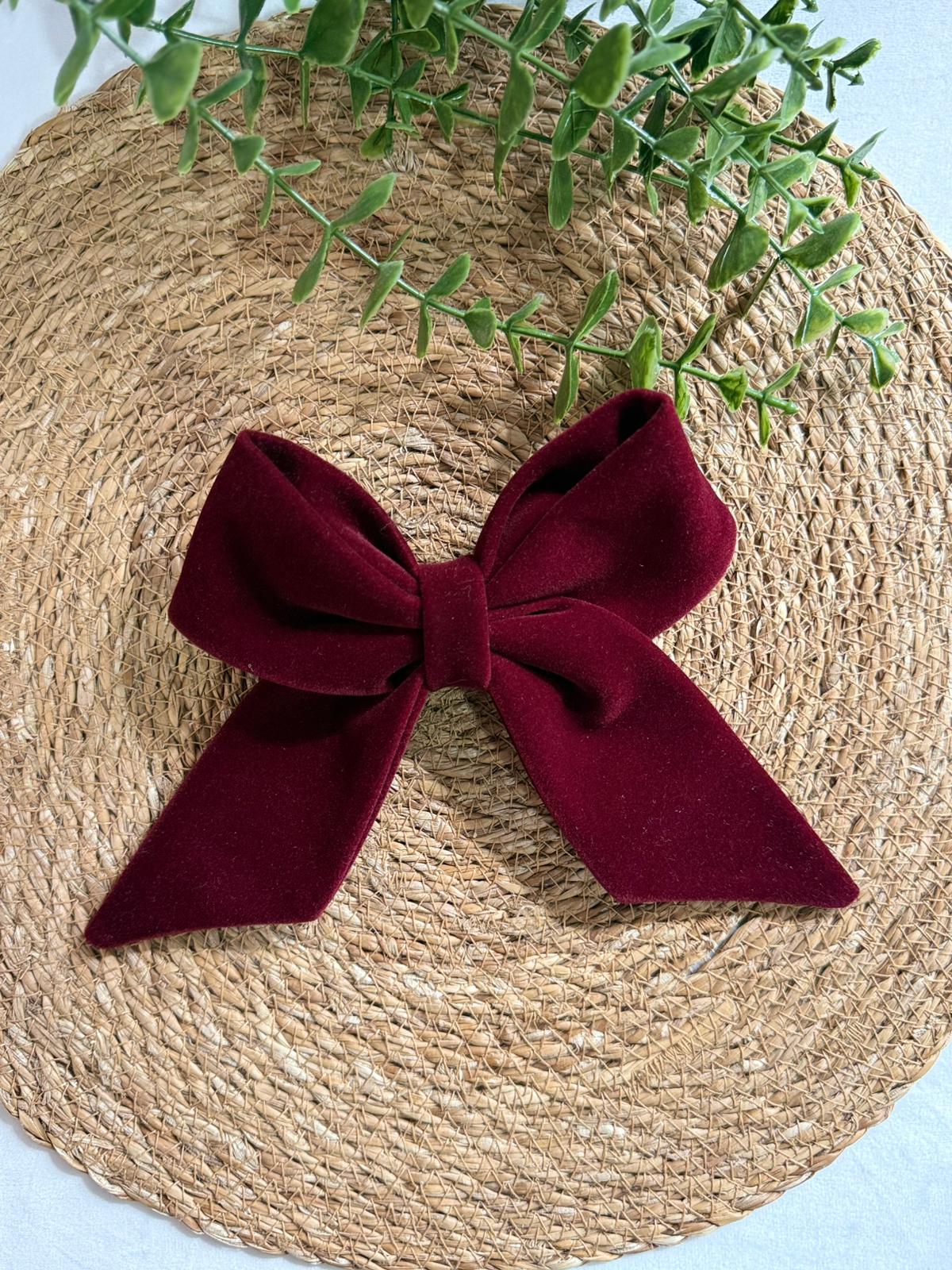 Bordo Kadife Fiyonk Toka – 8cm Otomatik Klipsli El Yapımı Büyük Saç Aksesuarı Seti - Görsel 3