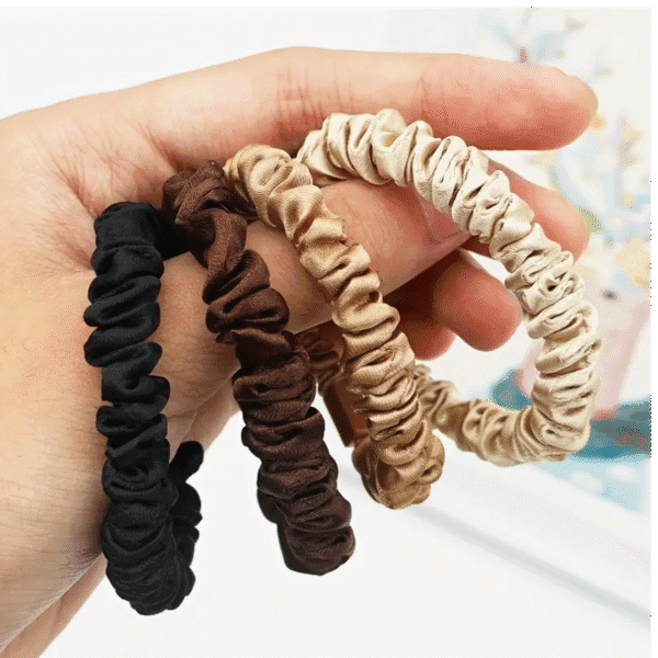 siyah kahverengi bej saten scrunchie