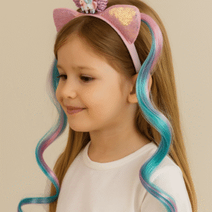 pembe unicorn taç renkli saçlı