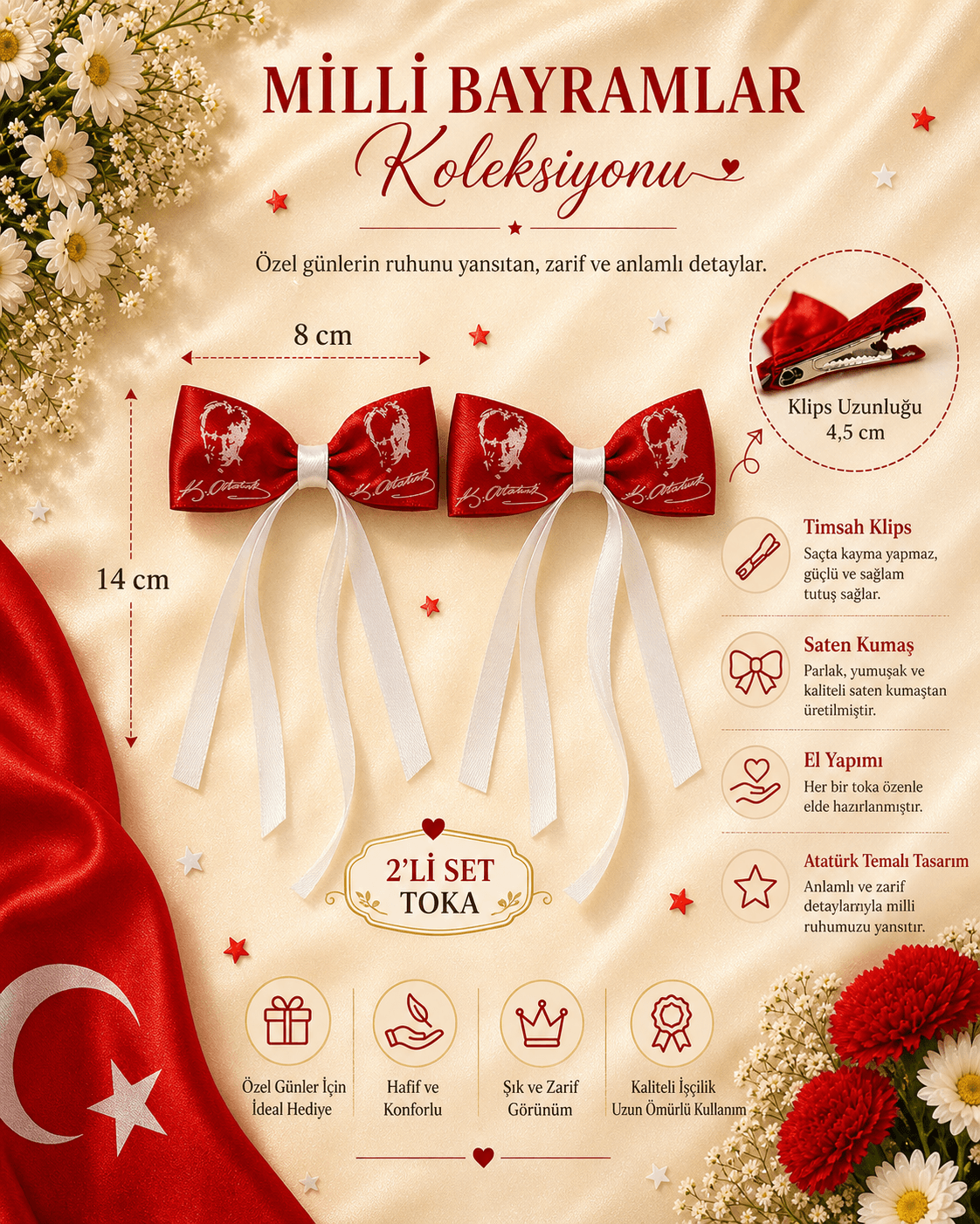 Atatürk Silüetli Kırmızı Çocuk Tokası