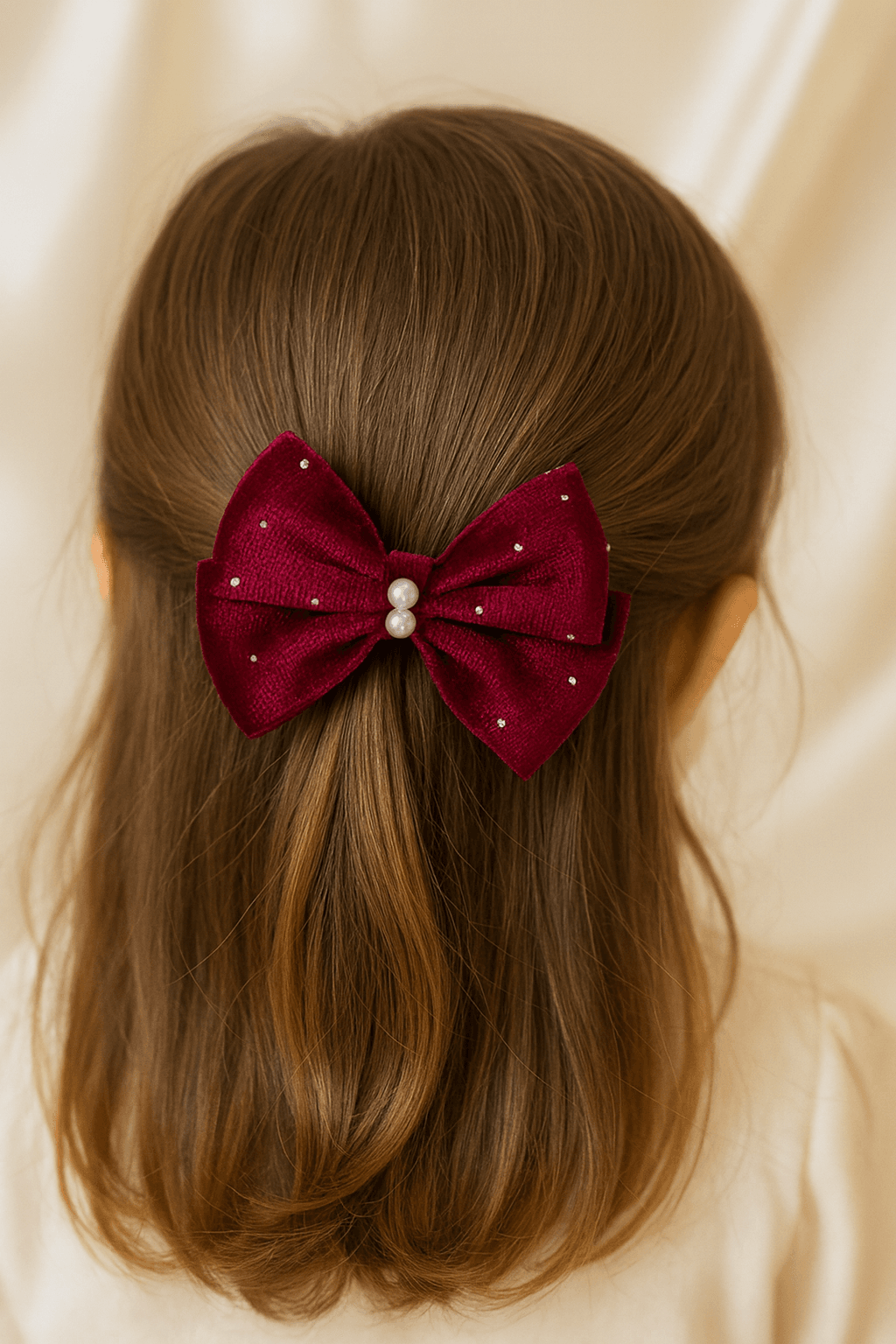 Bordo taşlı fiyonk toka 2’li set el yapımı inci detaylı çocuk tokası