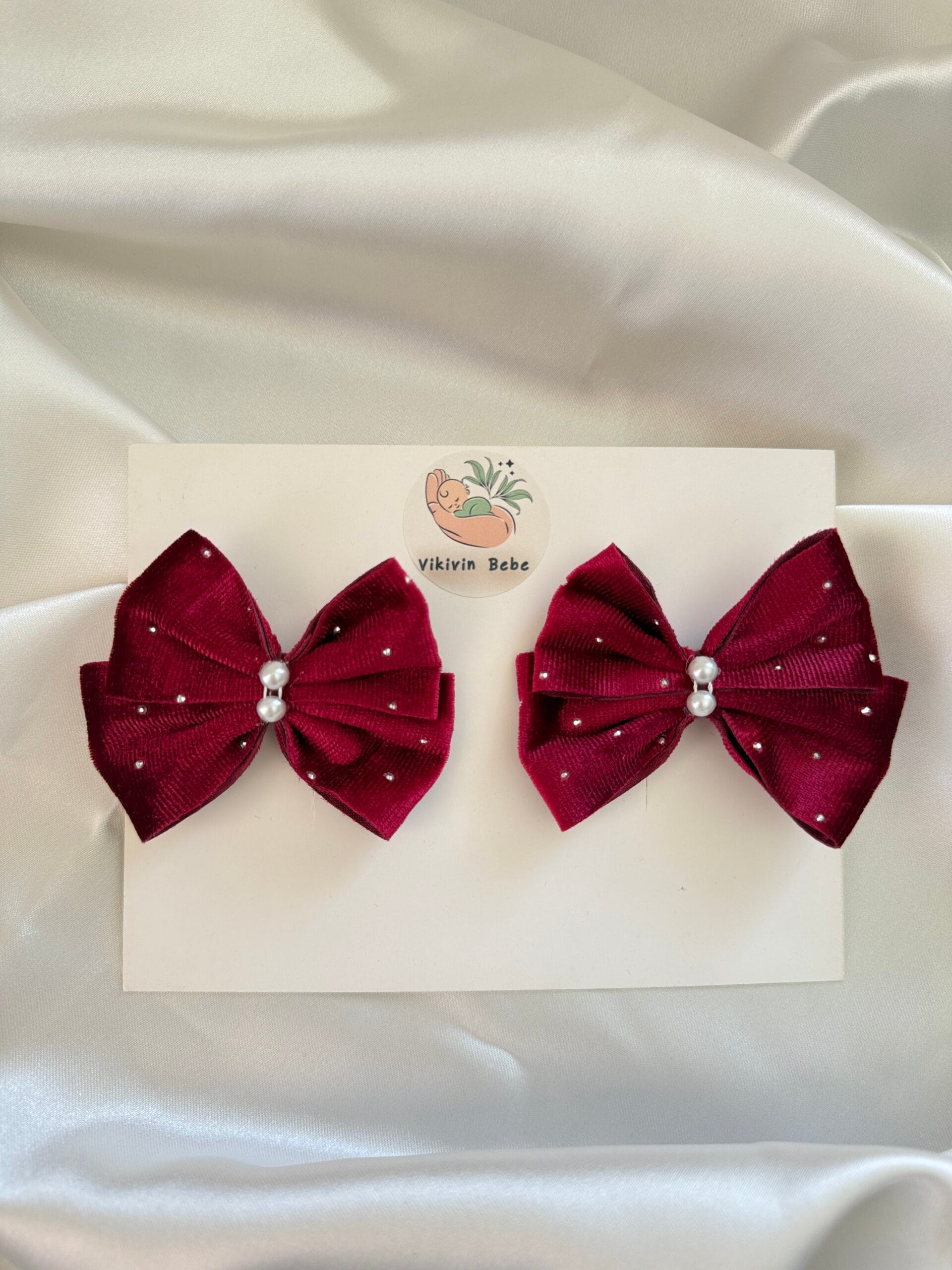 İnci detaylı bordo toka, çocuk saç aksesuarı 2’li set