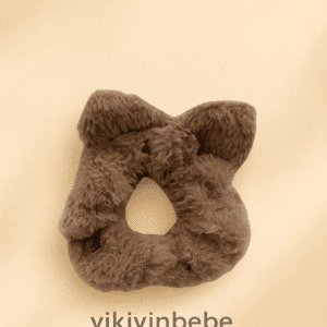 Koyu kahverengi kulaklı peluş scrunchie – konforlu peluş saç lastiği