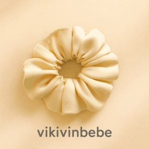 Bej renk saten scrunchie saç tokası – Vikivinbebe