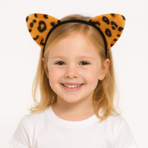leopar kulaklı taç takan gülümseyen kız çocuk