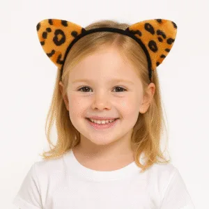 leopar kulaklı taç takan gülümseyen kız çocuk