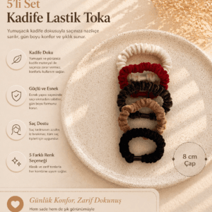 Kadife lastik toka seti üst üste dizili görünüm – yumuşak kadife doku