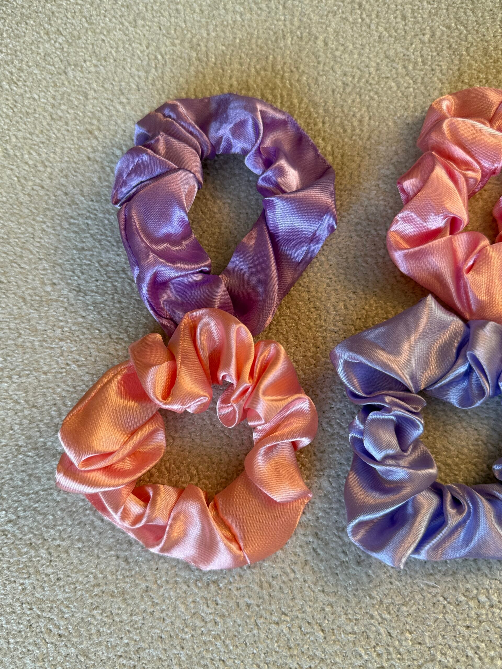 Lavanta ve pembe saten scrunchie saç lastiği seti ürün fotoğrafı