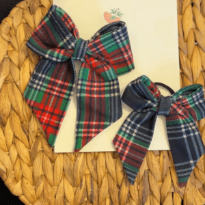 Ekose desenli anne çocuk toka seti büyük fiyonk otomatik klips ve mini lastik toka