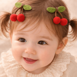 2’li saçsız bebek tokası kiraz detaylı mini klips toka seti ürün fotoğrafı