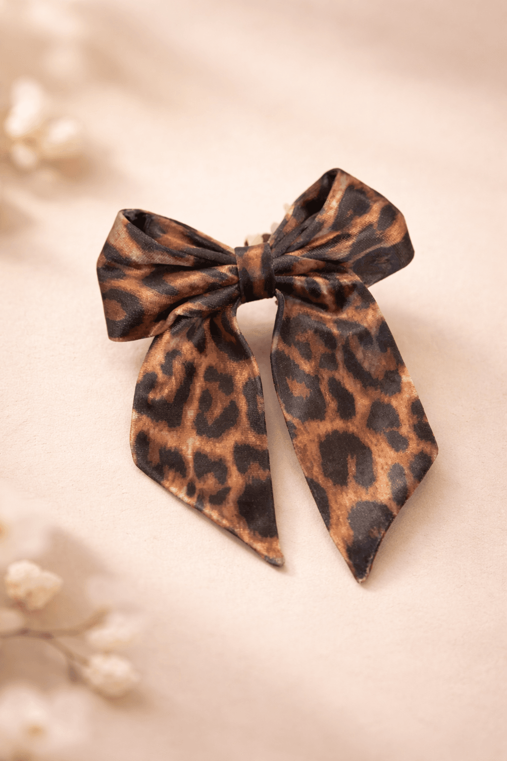 8 cm otomatik klips leopar kadife fiyonk toka