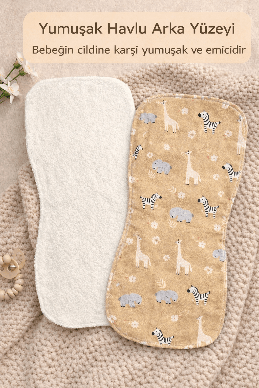 %100 pamuk el yapımı organik omuz bezi havlu arka yüzey