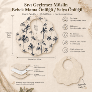 Sıvı geçirmez müslin bebek mama önlüğü palmiye desenli model