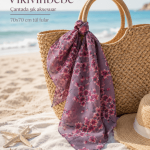70x70 cm Çiçek Desenli Tül Fular Bandana Şal – Çok Amaçlı