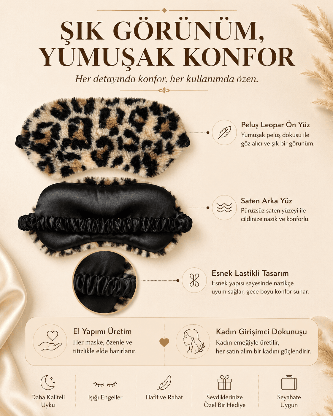 Leopar Peluş Uyku Göz Bandı ürün sunum