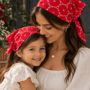 Kırmızı Anne Çocuk Bandana Seti
