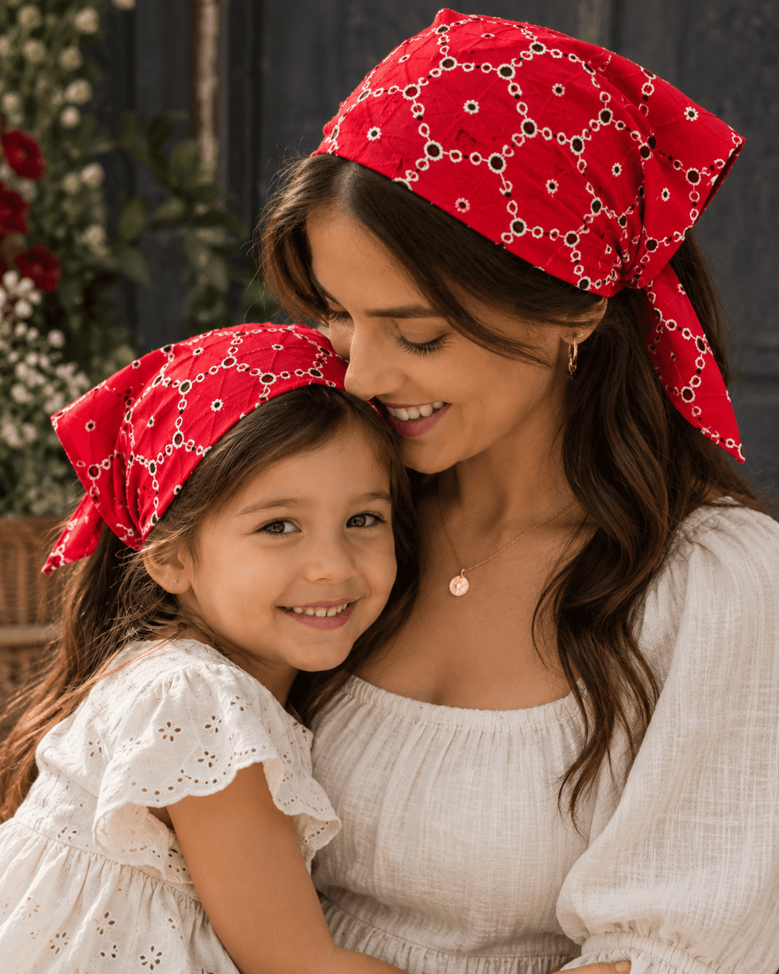 Kırmızı Anne Çocuk Bandana Seti