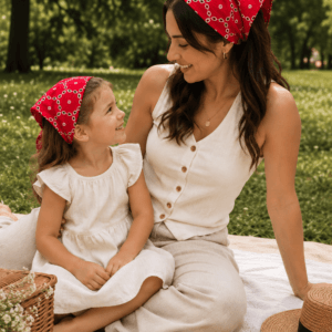 kırmızı anne çocuk bandana seti