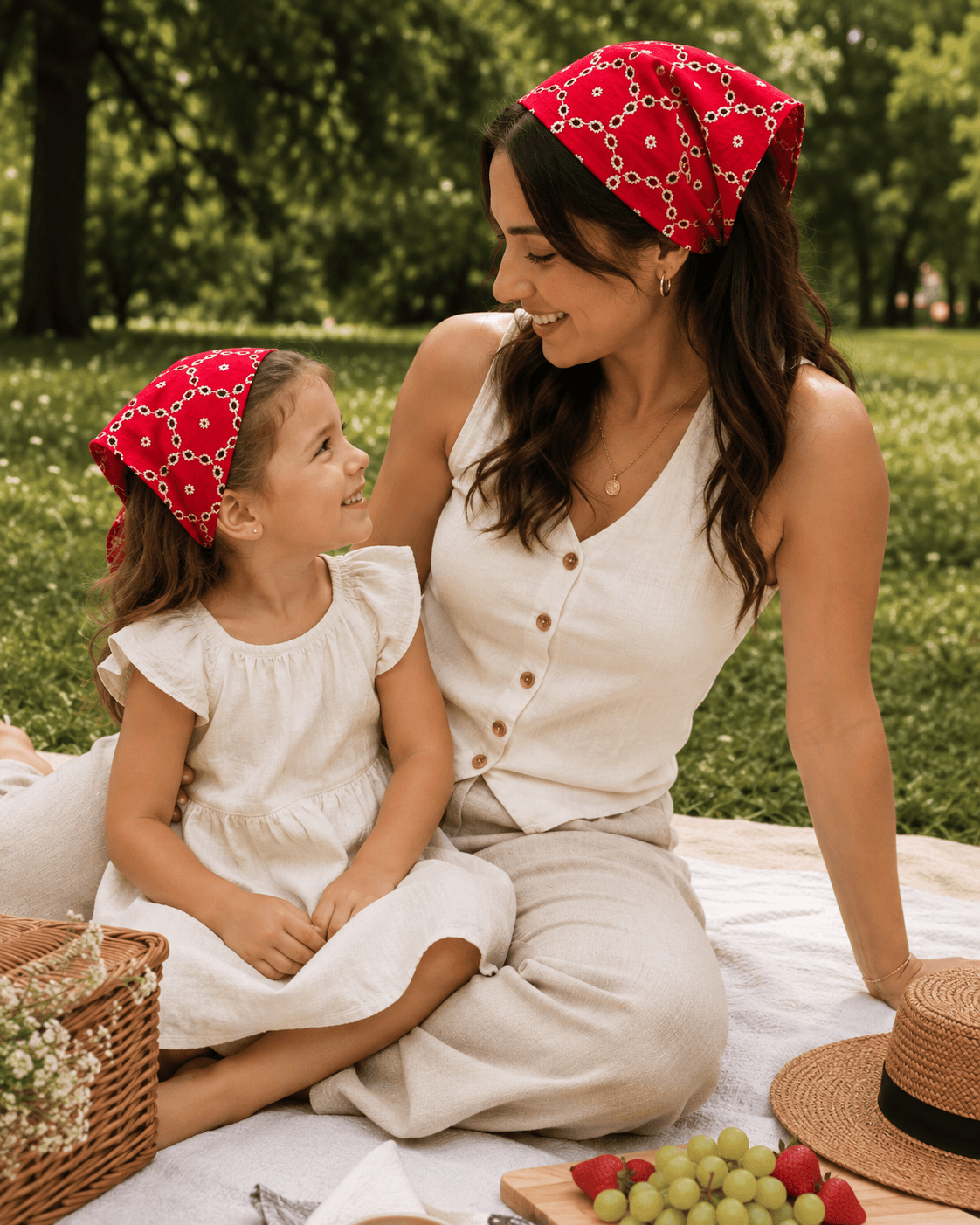 kırmızı anne çocuk bandana seti