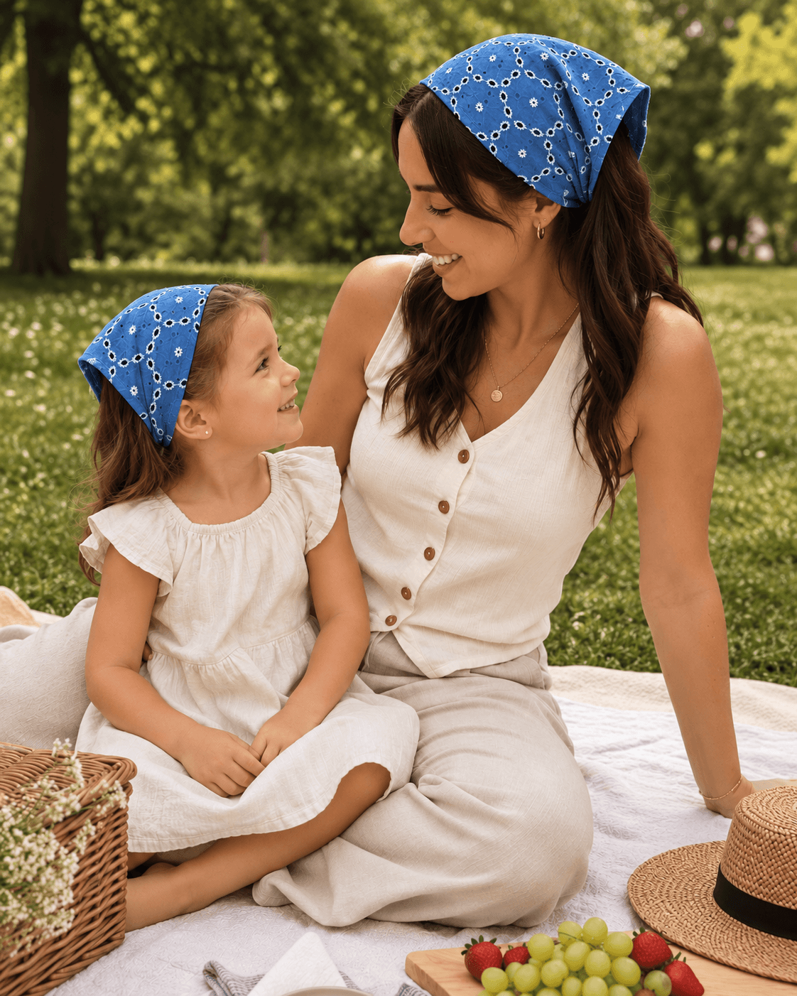 Mavi Fisto Anne Kız Bandana Seti