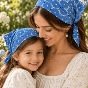Mavi anne çocuk bandana seti %100 pamuk fisto