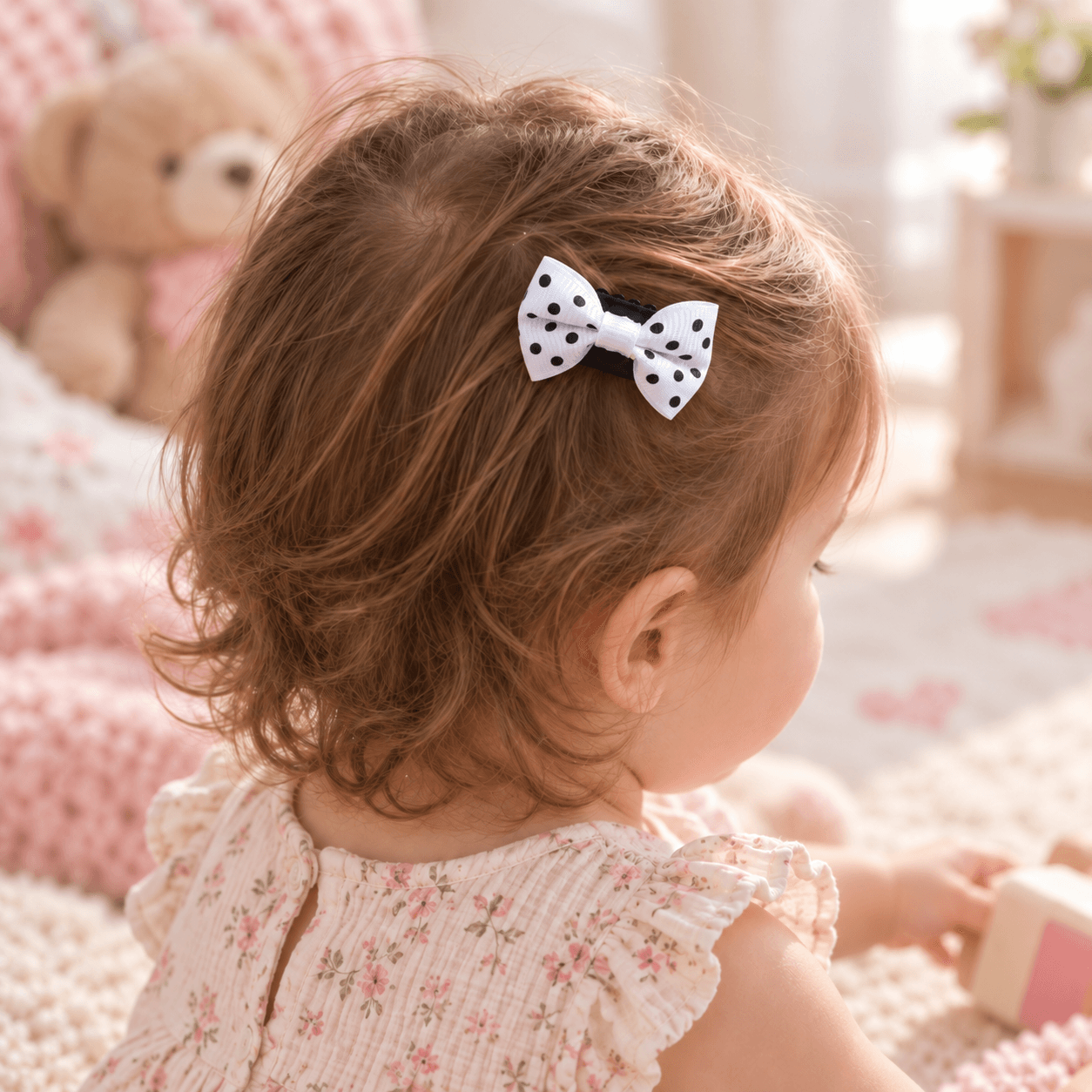 Beyaz Puantiyeli Saçsız Bebek Tokası - Vikivin Bebe