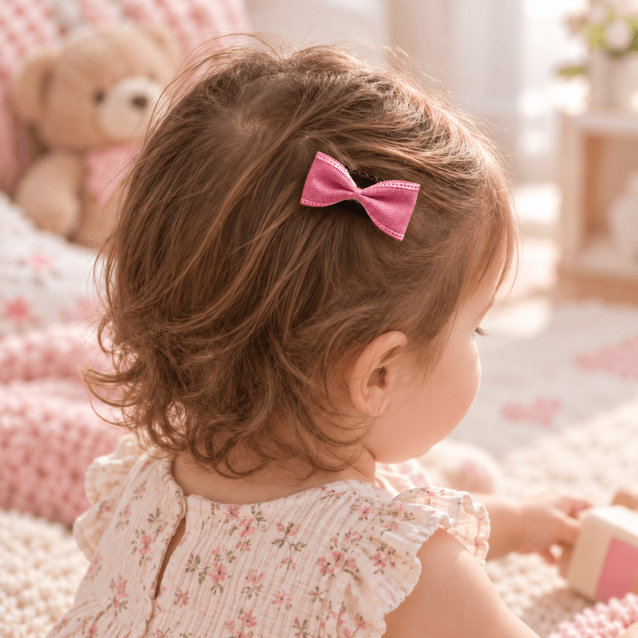 Fuşya Düz Saçsız Bebek Tokası - Vikivin Bebe