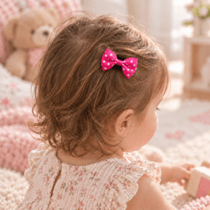 Fuşya Puantiyeli Saçsız Bebek Tokası - Vikivin Bebe