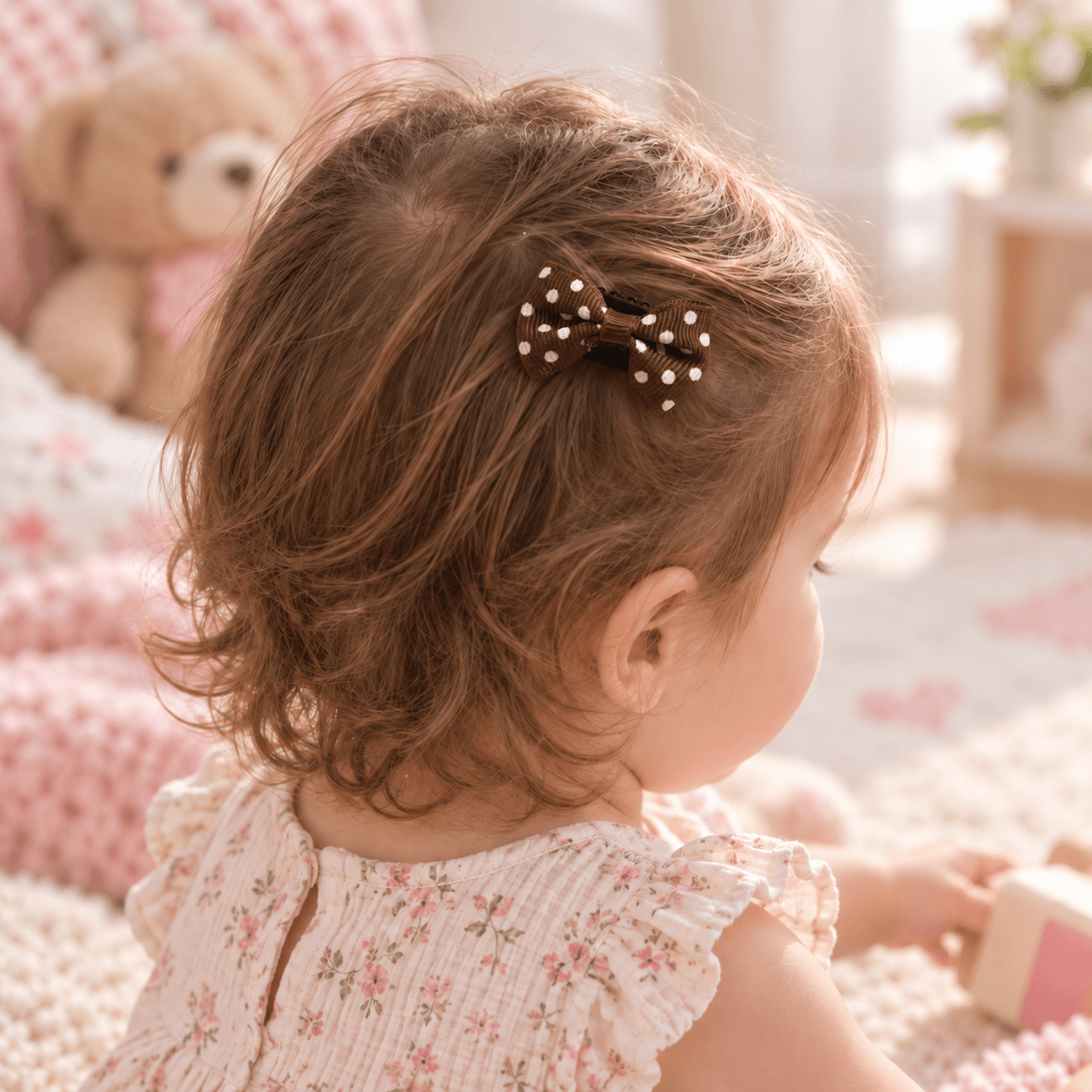 Kahverengi Puantiyeli Saçsız Bebek Tokası - Vikivin Bebe