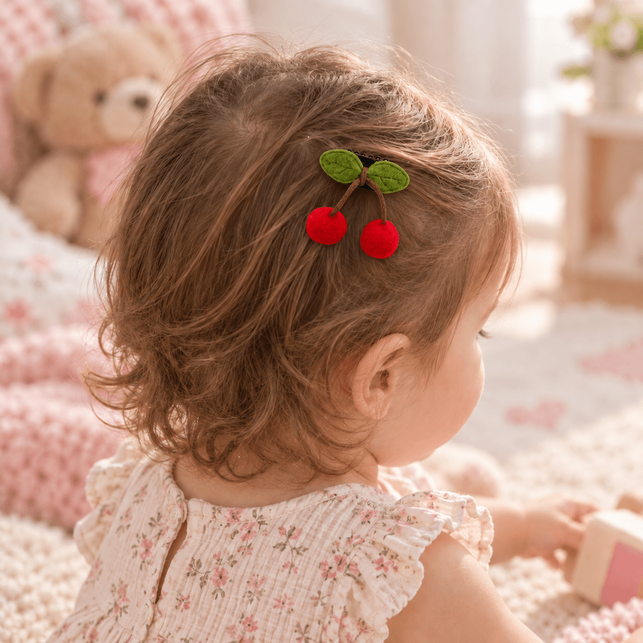 Kirazlı Saçsız Bebek Tokası - Vikivin Bebe