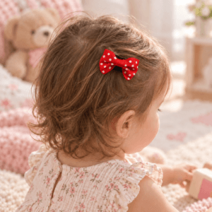 Kırmızı Puantiyeli Saçsız Bebek Tokası - Vikivin Bebe