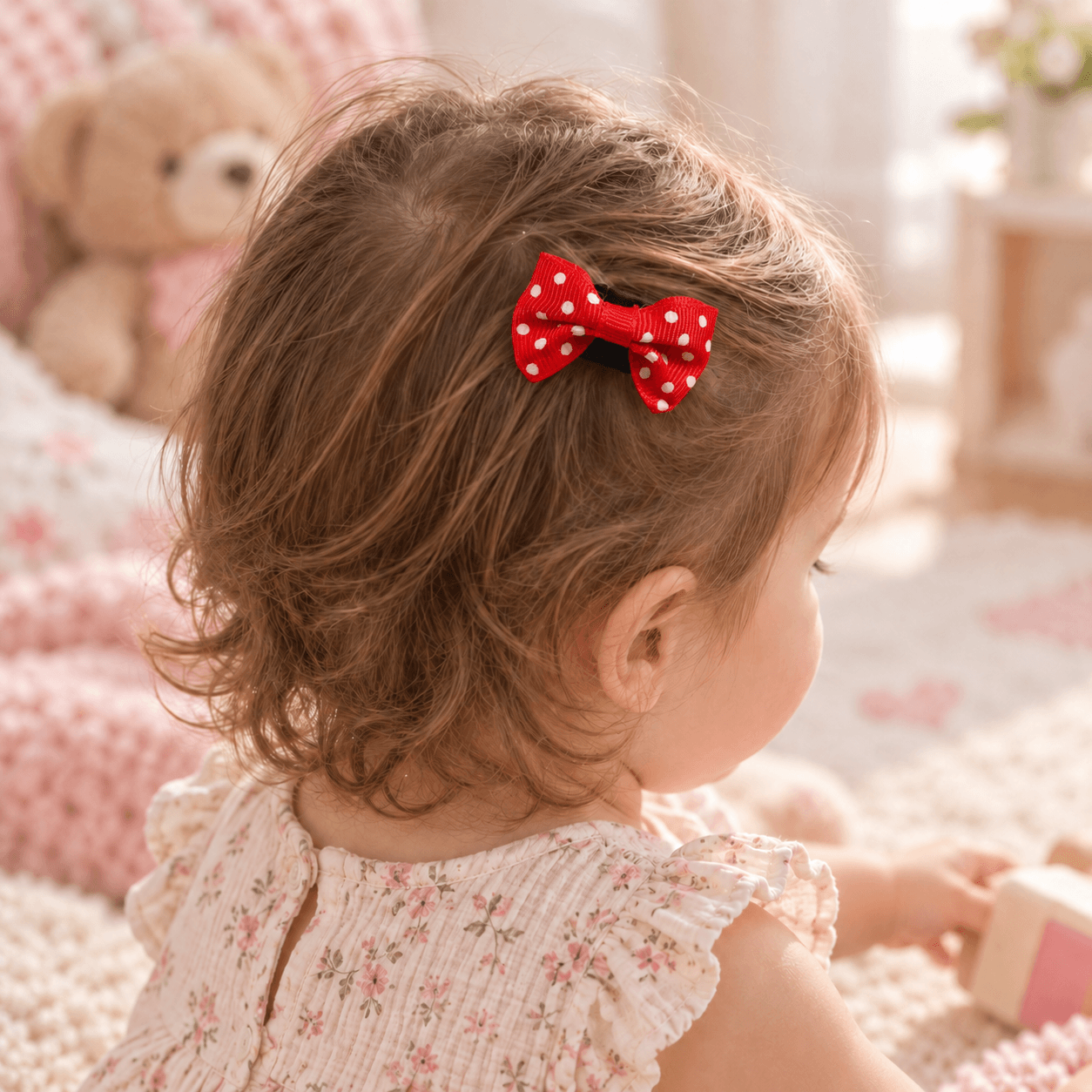Kırmızı Puantiyeli Saçsız Bebek Tokası - Vikivin Bebe
