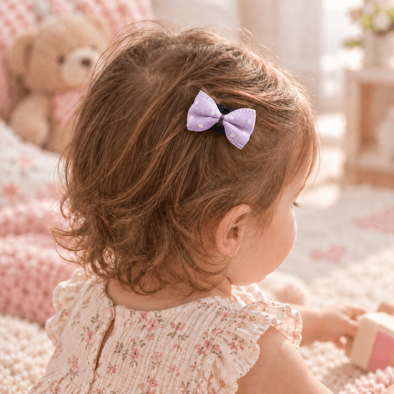 Lila Kalp Desenli Saçsız Bebek Tokası - Vikivin Bebe