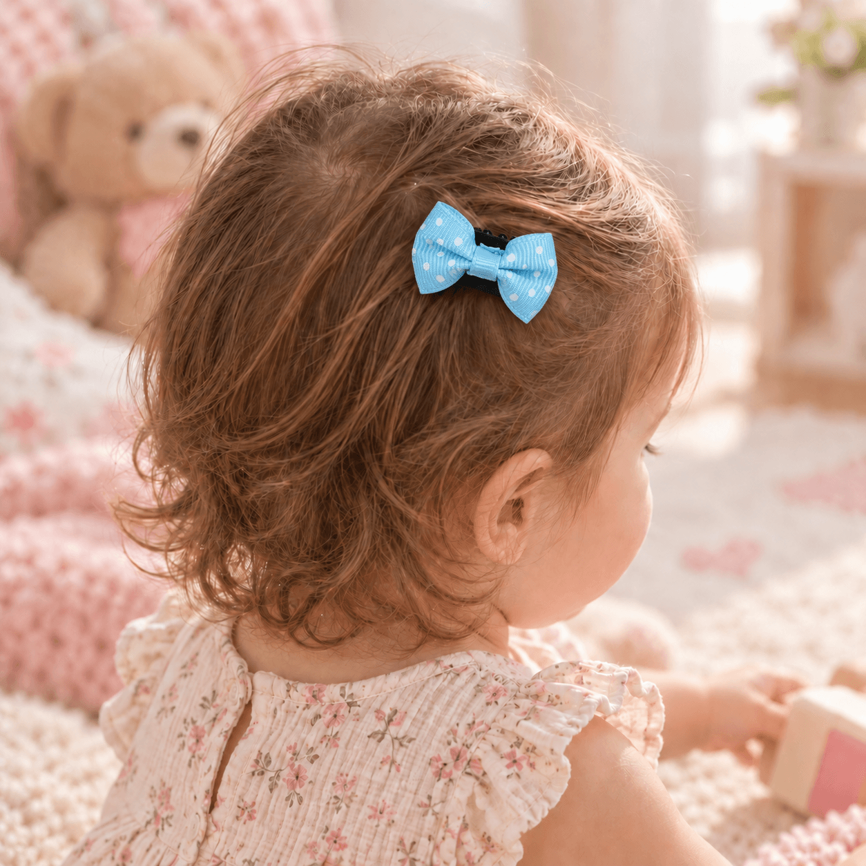 Mavi Puantiyeli Saçsız Bebek Tokası - Vikivin Bebe