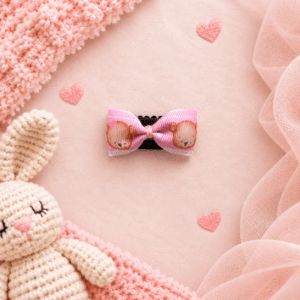Pembe Ayıcık Desenli Saçsız Bebek Tokası - Vikivin Bebe