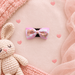 Pembe Çizgili Ayıcık Desenli Saçsız Bebek Tokası - Vikivin Bebe