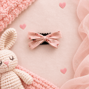 Pembe Çizgili Kiraz Desenli Saçsız Bebek Tokası - Vikivin Bebe